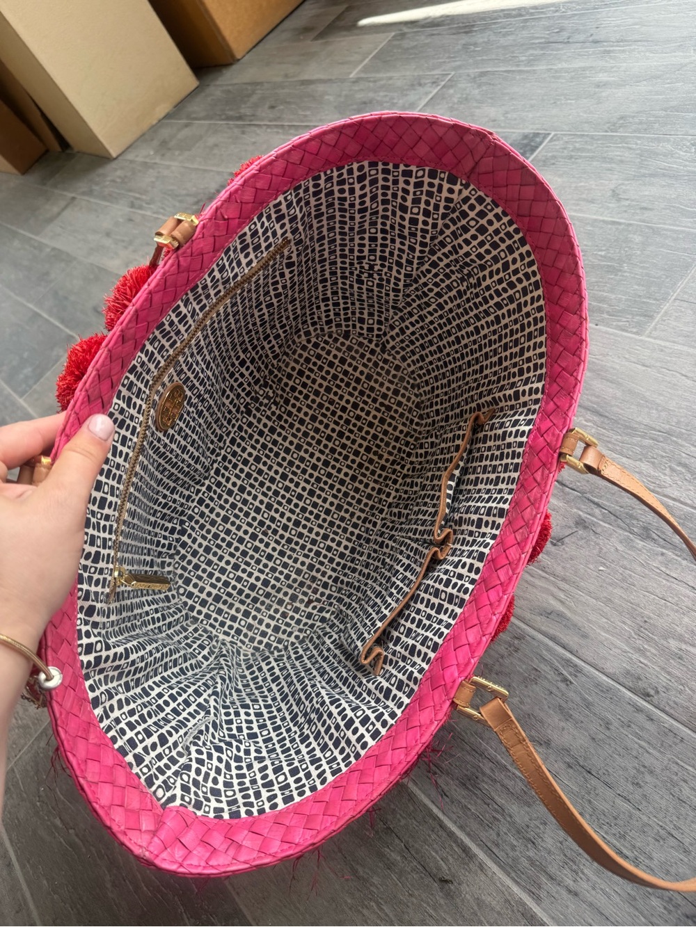 Tory Burch Handwoven Nora Bucket Tote in Red and Pink - Picture 4 of 16